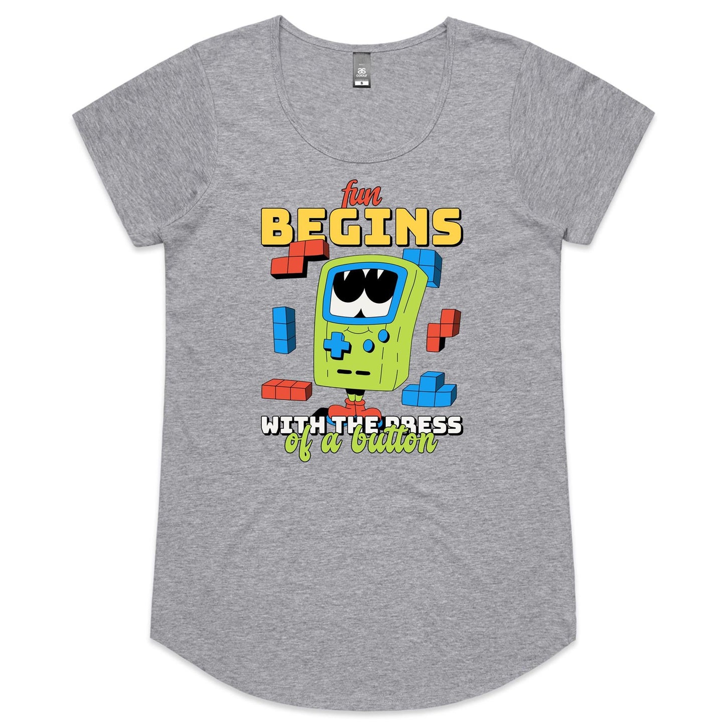 Fun Begins With The Press Of A Button, Game Console - Womens Scoop Neck T-Shirt