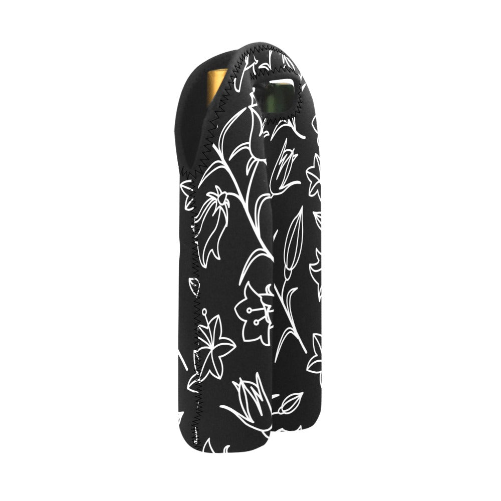 Black And White Floral - 2-Bottle Neoprene Wine Bag 2 Bottle Wine Bag Plants Printed Offshore