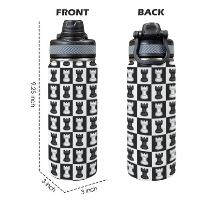 Chess Black And White - Insulated Water Bottle with Dual-Use Lid (18oz) Insulated Water Bottle with Dual-Use Lid (18oz) Chess Games Printed Offshore