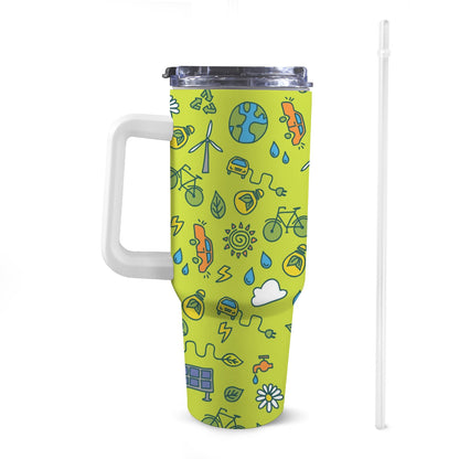 Go Green - 40oz Tumbler with White Handle