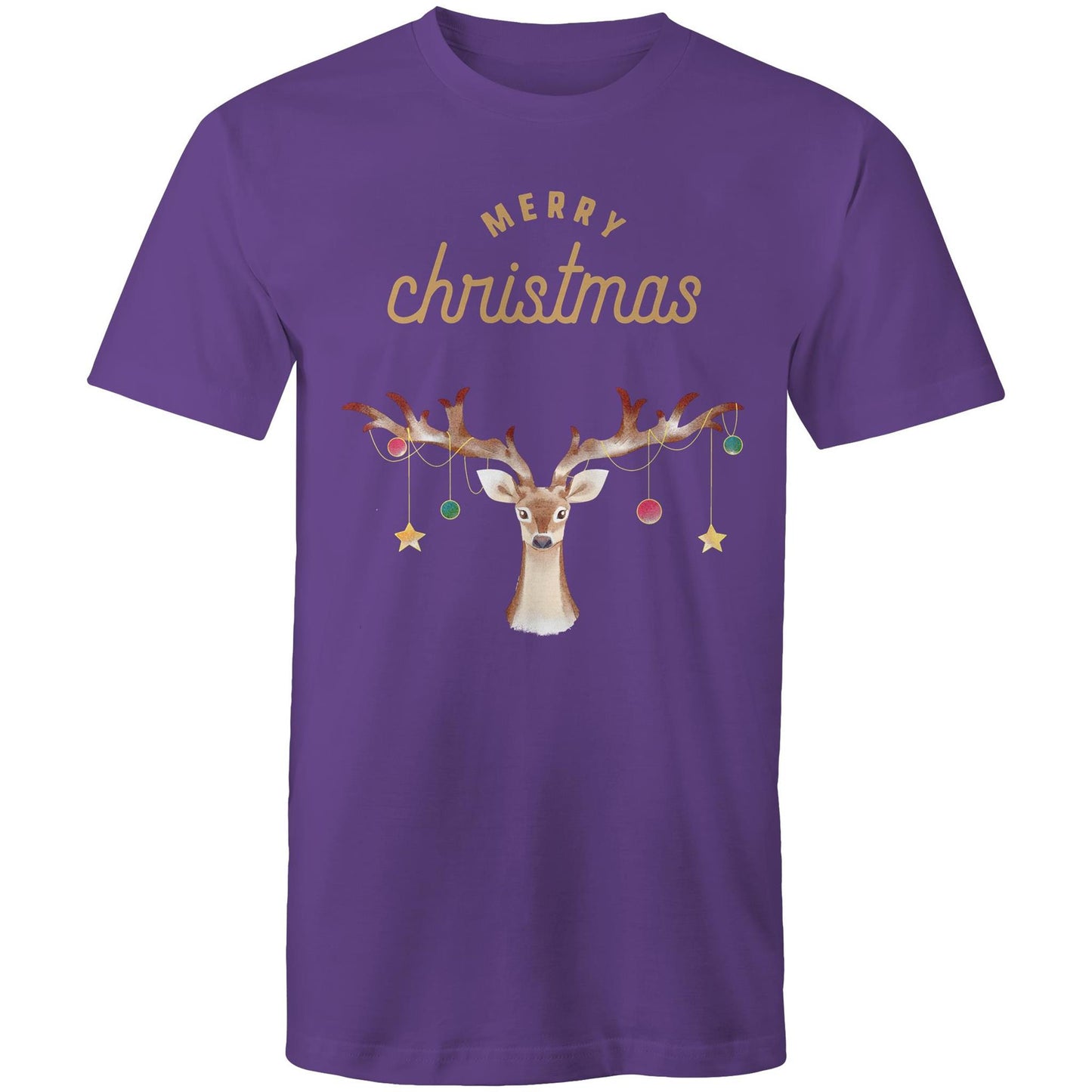 Merry Christmas, Reindeer - Mens T-Shirt Purple Mens Christmas T-shirt Christmas Printed In Australia