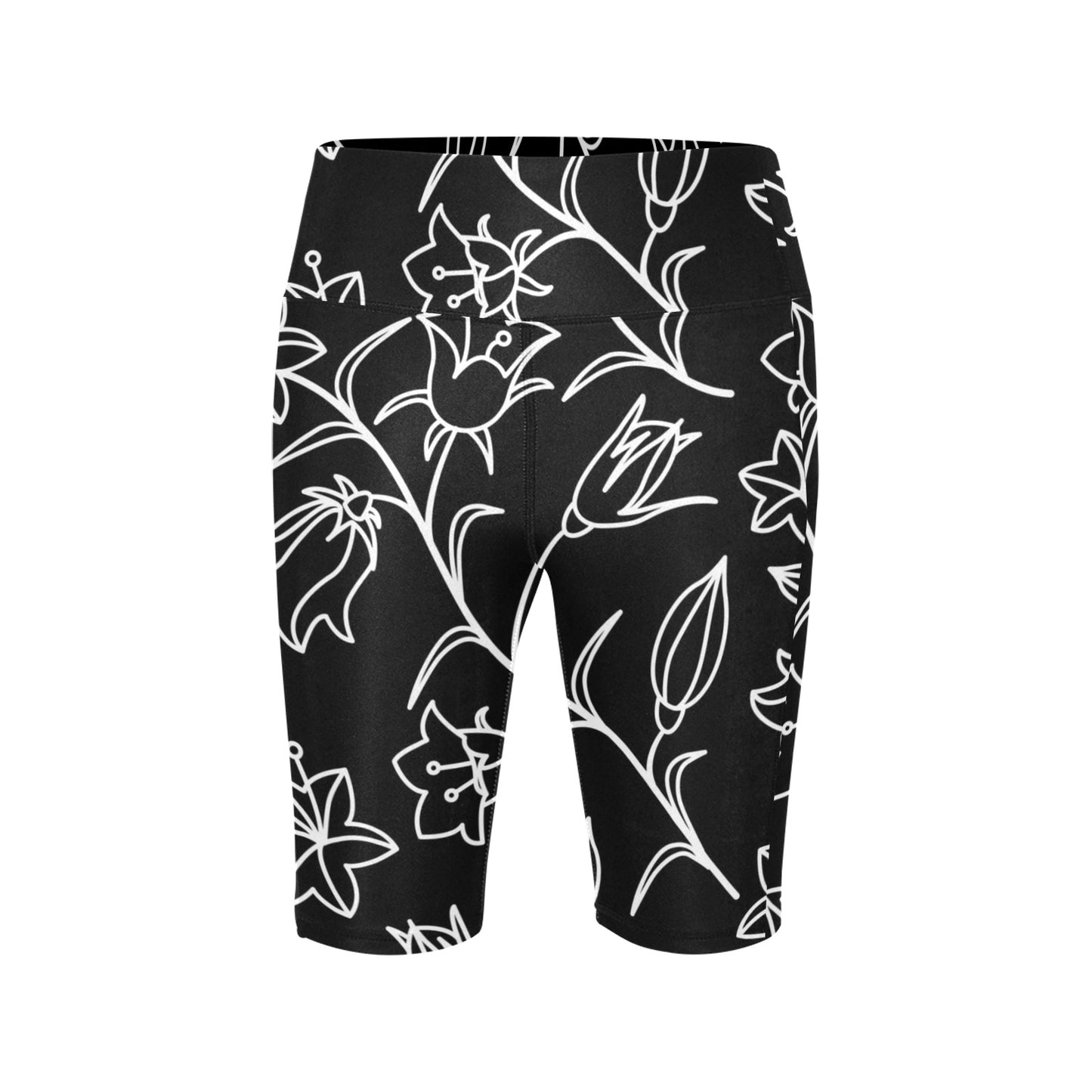 Black And White Floral - Women's Bike Shorts Womens Bike Shorts Plants Printed Offshore