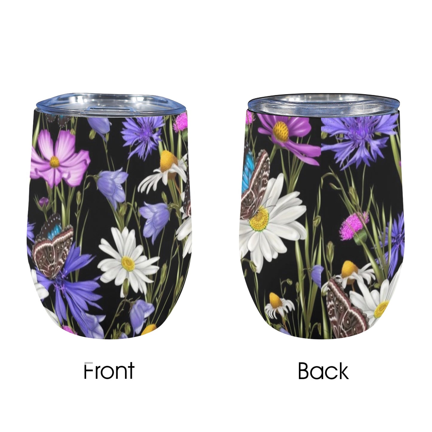 Butterfly Flowers - 12oz Wine Tumbler 12oz Wine Tumbler animal Plants Printed Offshore