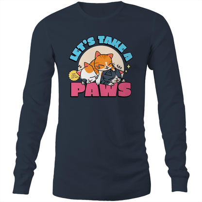 Let's Take A Paws, Time For A Cat Nap - Mens Long Sleeve T-Shirt Navy Unisex Long Sleeve T-shirt animal