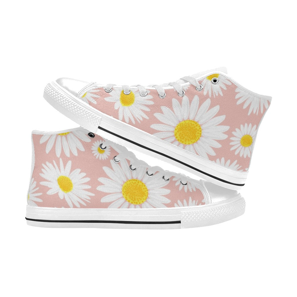 Daisies On Pink - Women's High Top Canvas Shoes