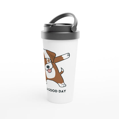 Dab Step Dog, Have A Good Day - White 15oz Stainless Steel Travel Mug Travel Mug animal Globally Fulfilled