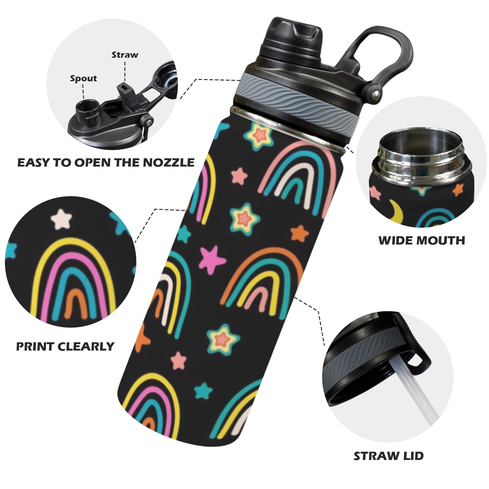 Rainbows - Insulated Water Bottle with Dual-Use Lid (18oz) Insulated Water Bottle with Dual-Use Lid (18oz) Printed Offshore