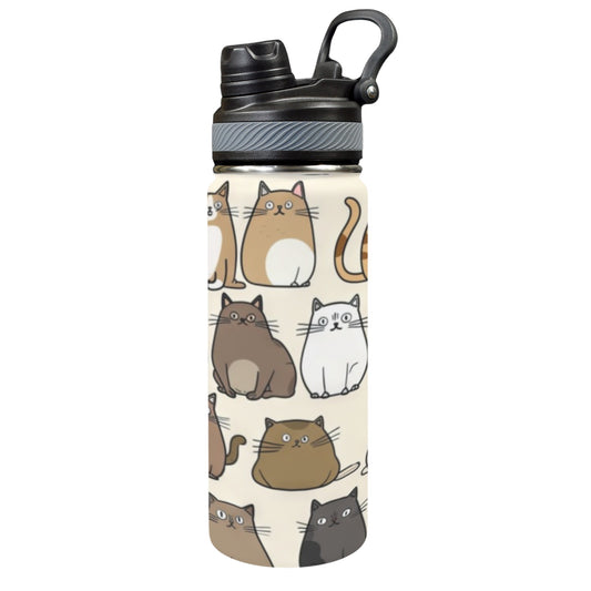 Lots Of Cats - Insulated Water Bottle with Dual-Use Lid (18oz)