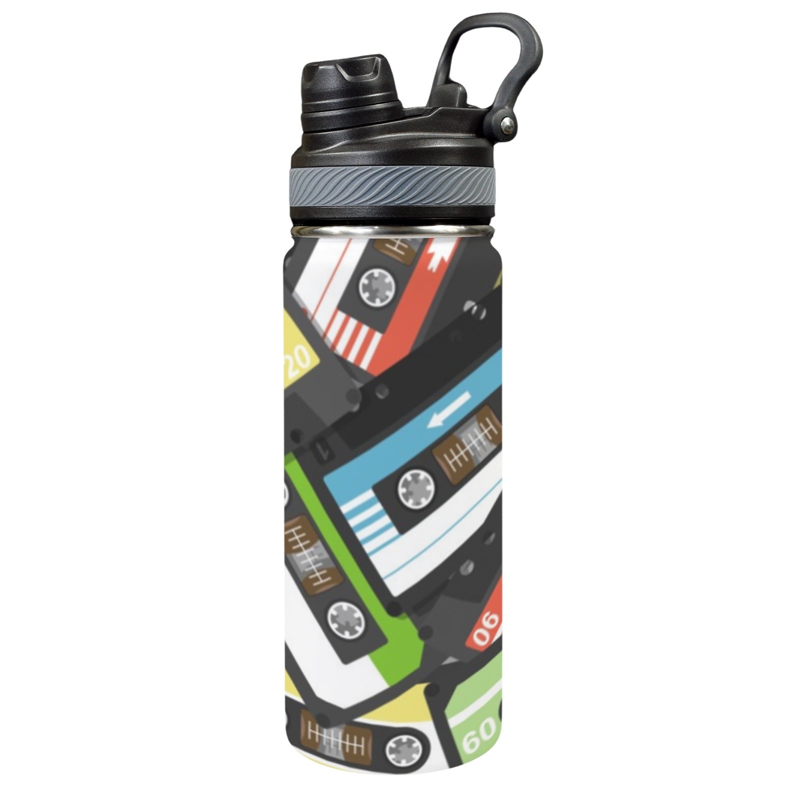 Cassette Tapes - Insulated Water Bottle with Dual-Use Lid (18oz) Insulated Water Bottle with Dual-Use Lid (18oz) Music Printed Offshore Retro