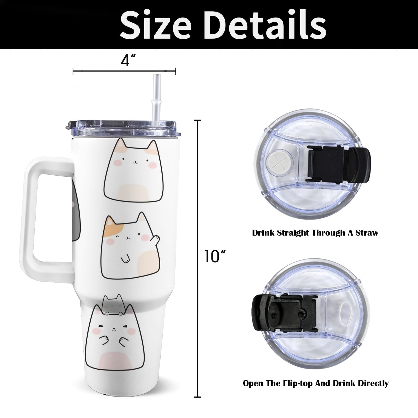 Cats - 40oz Tumbler with White Handle