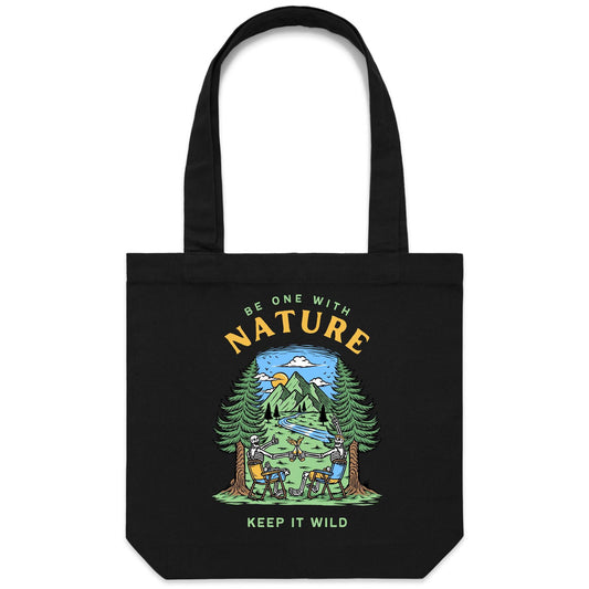 Be One With Nature, Skeleton - Canvas Tote Bag Black One Size Tote Bag Environment Summer