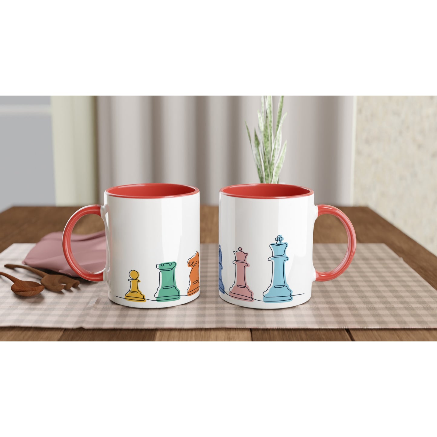 Chess - White 11oz Ceramic Mug with Colour Inside Ceramic Red Colour 11oz Mug Games Globally Fulfilled