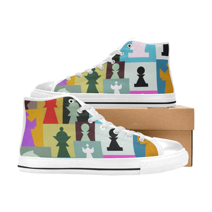 Colourful Chess - Men's High Top Canvas Shoes