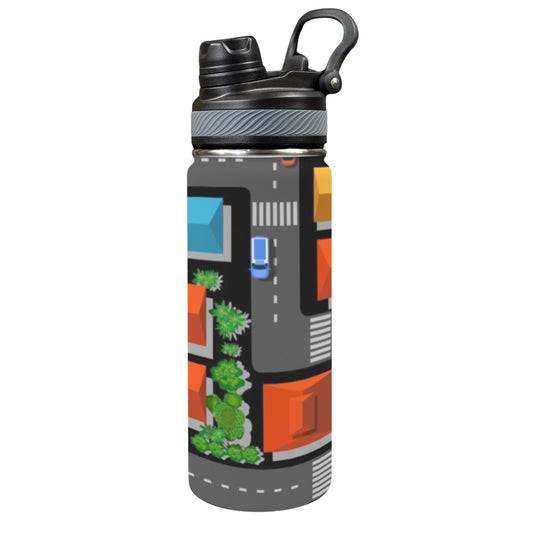 Road Map - Insulated Water Bottle with Dual-Use Lid (18oz)