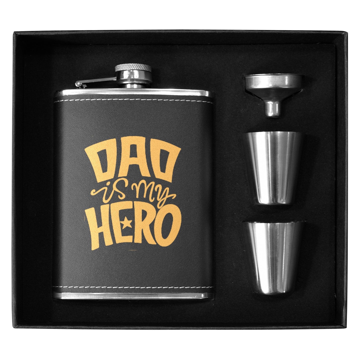 Dad Is My Hero - 8oz Black Leather Hip Flask 8oz Black Leather Hip Flask Printed Offshore