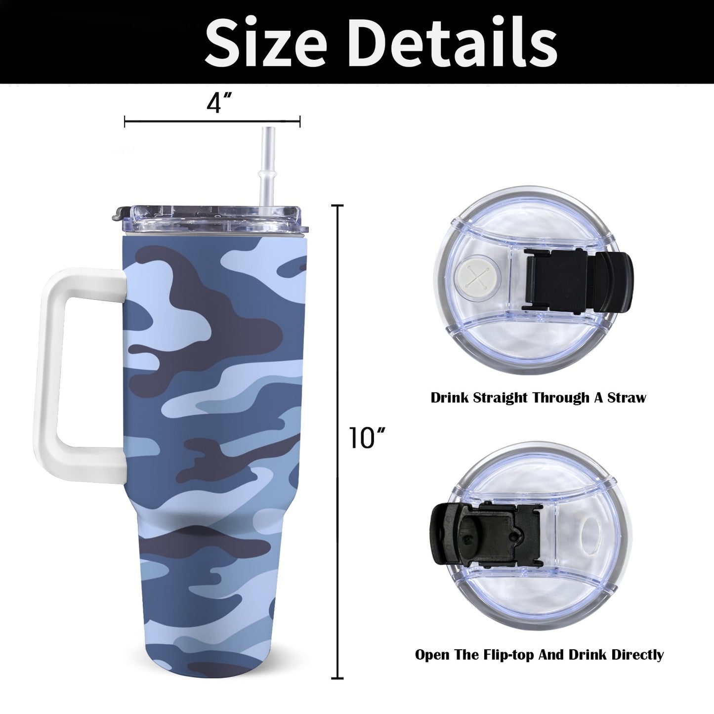 Blue Camouflage - 40oz Tumbler with White Handle