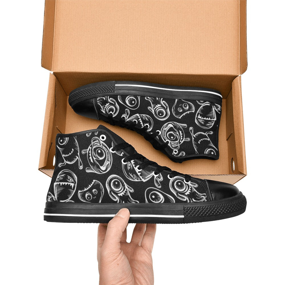 Monsters In Black And White - Women's High Top Canvas Shoes