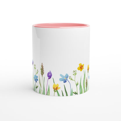 Spring Flowers - White 11oz Ceramic Mug with Colour Inside Colour 11oz Mug Plants