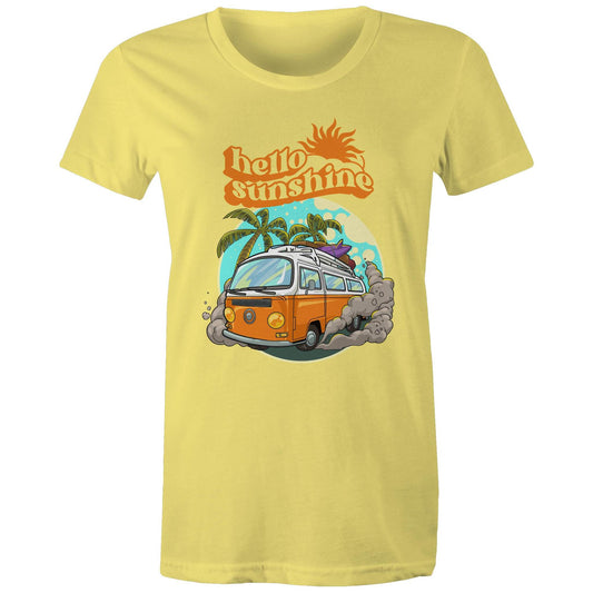 Hello Sunshine, Beach Van - Womens T-shirt