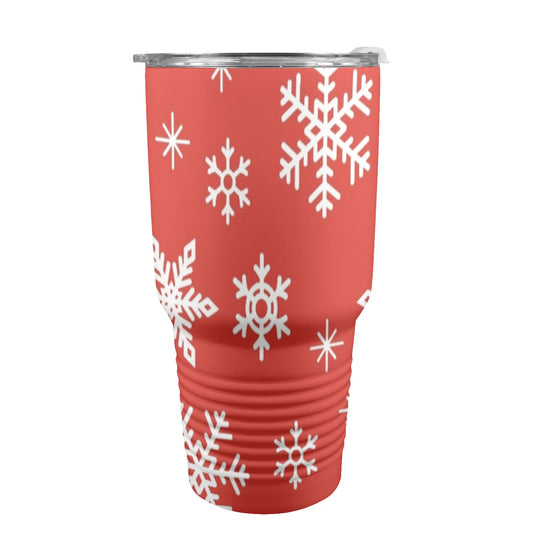 Red Snowflakes, Christmas - 30oz Insulated Stainless Steel Mobile Tumbler