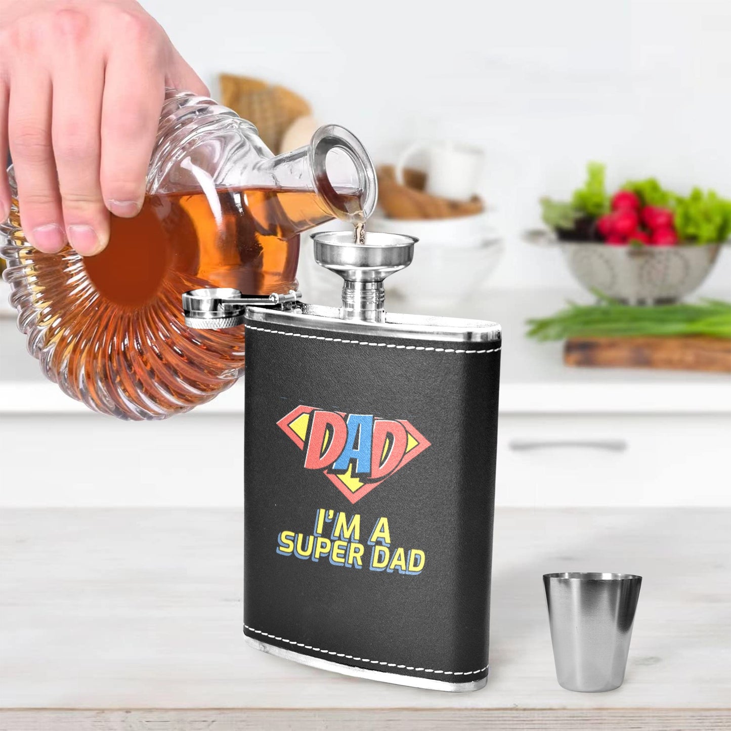 I'm A Super Dad - 8oz Black Leather Hip Flask 8oz Black Leather Hip Flask Printed Offshore