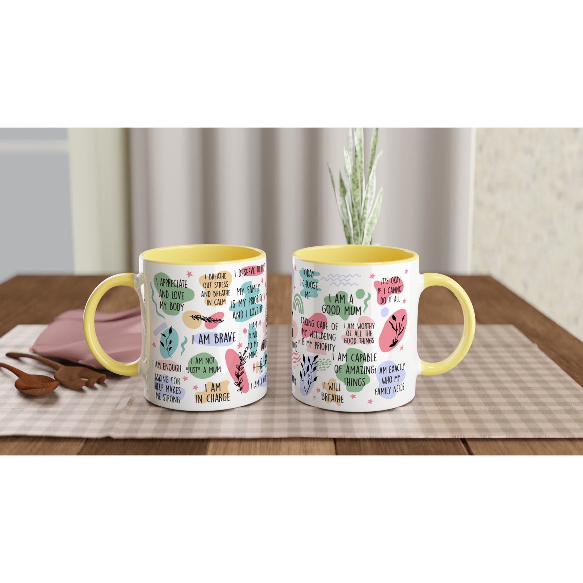 Mum Daily Affirmations - White 11oz Ceramic Mug with Colour Inside Colour 11oz Mug Globally Fulfilled Mum