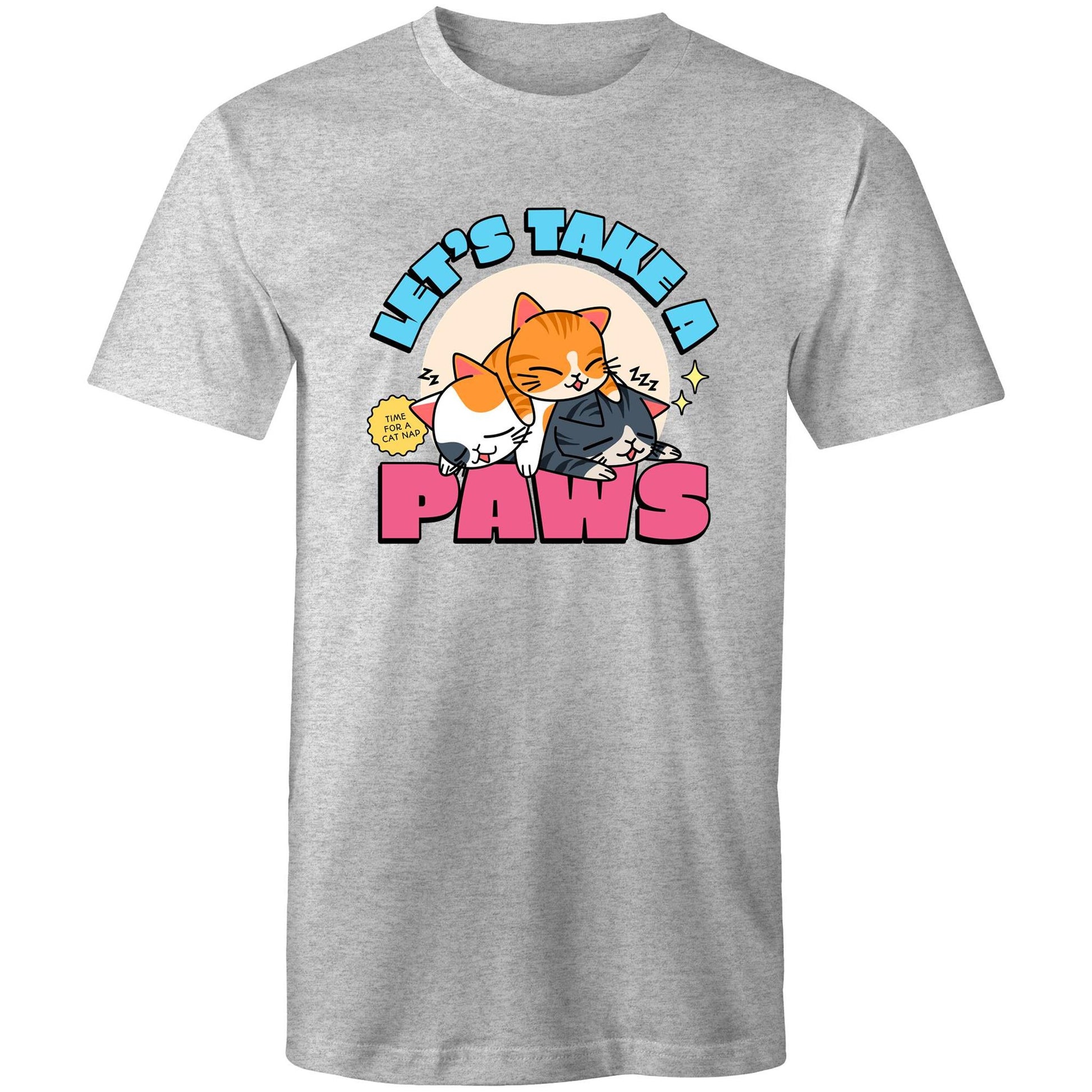 Let's Take A Paws, Time For A Cat Nap - Mens T-Shirt Grey Marle Mens T-shirt animal