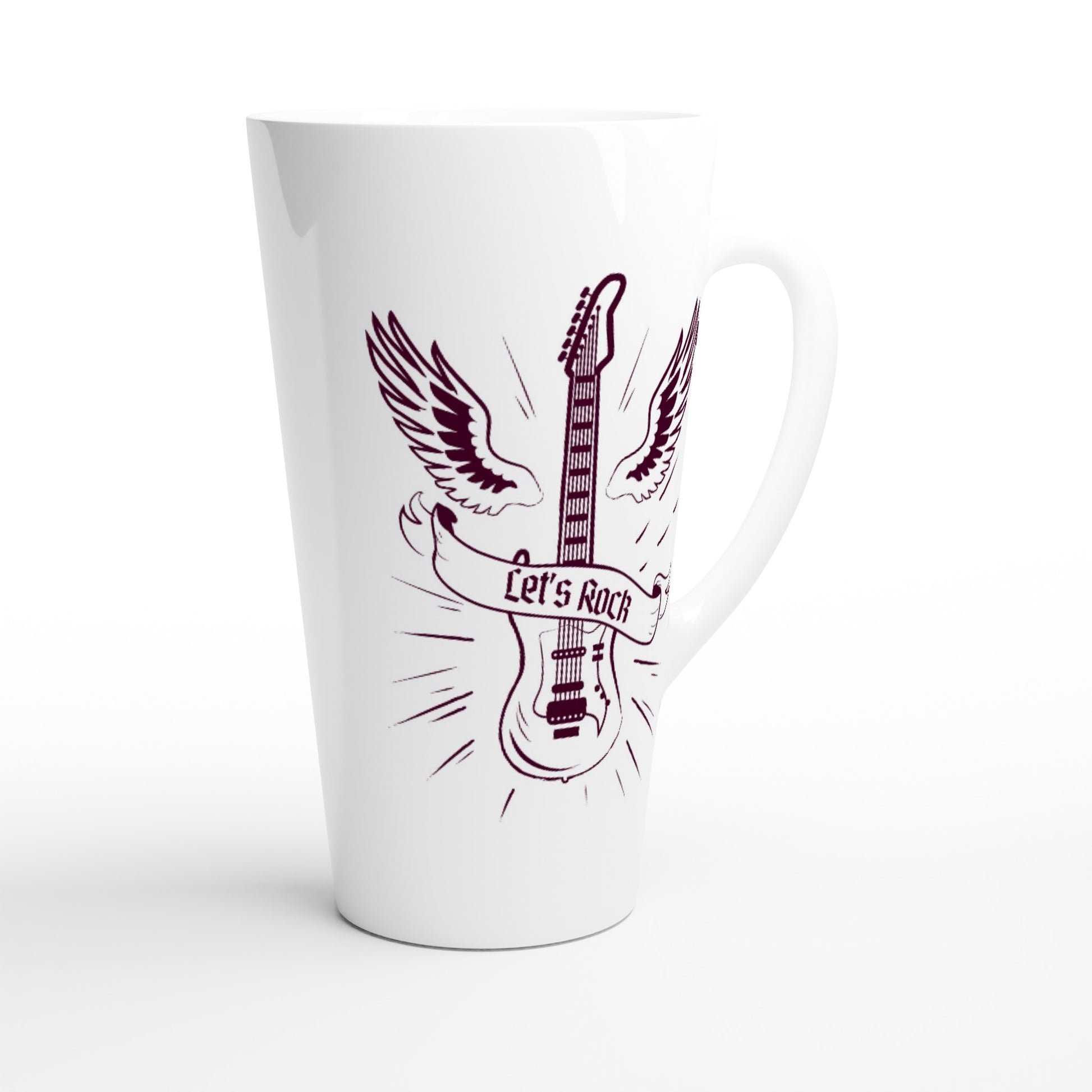 Let's Rock, Guitar - White Latte 17oz Ceramic Mug Latte Mug Globally Fulfilled Music