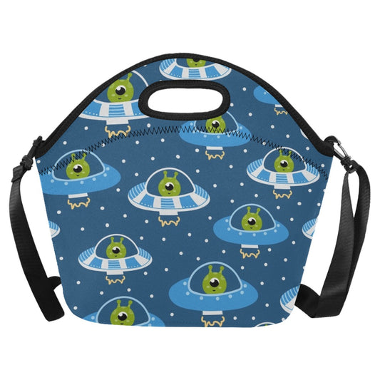 Cute Aliens in UFOs - Neoprene Lunch Bag/Large