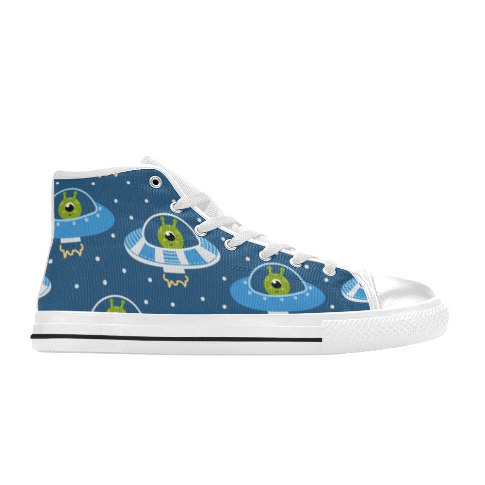 Cute Aliens in UFOs - Women's High Top Canvas Shoes