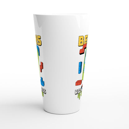 Fun Begins With The Press Of A Button - White Latte 17oz Ceramic Mug Latte Mug Games