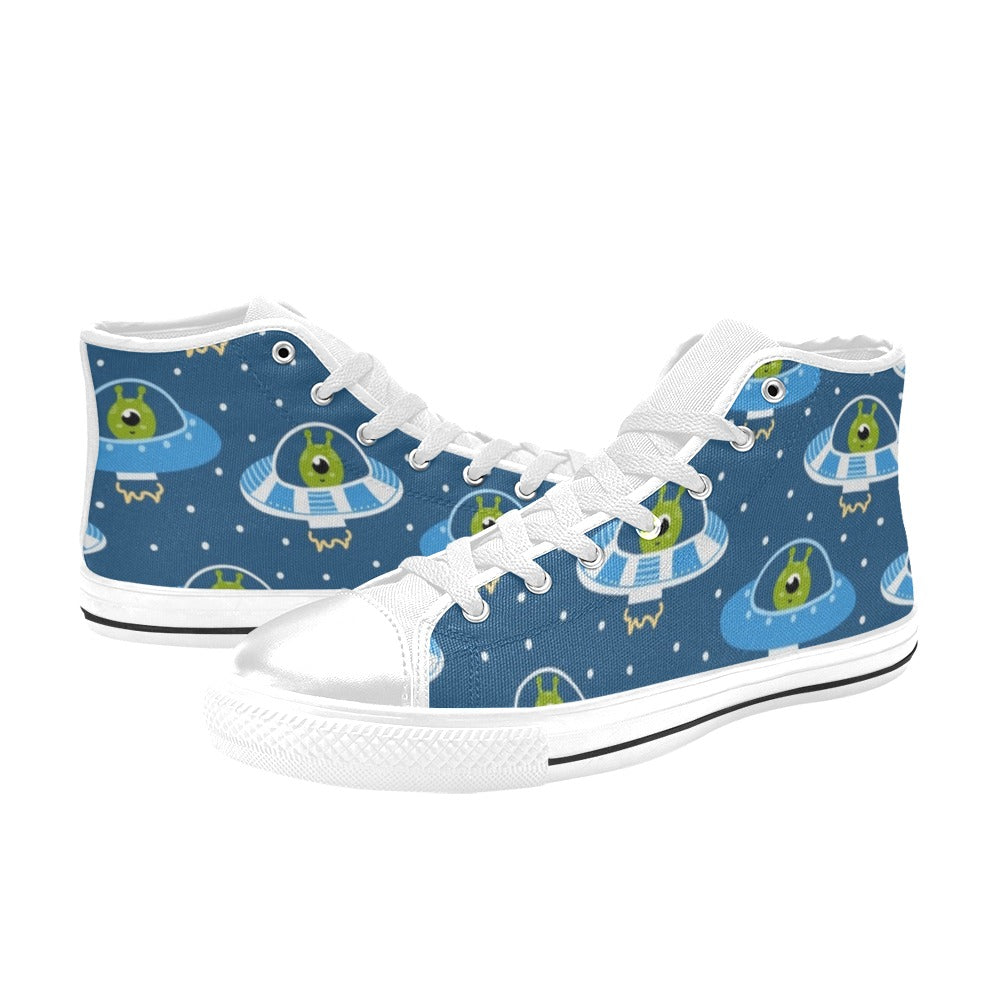 Cute Aliens in UFOs - Women's High Top Canvas Shoes