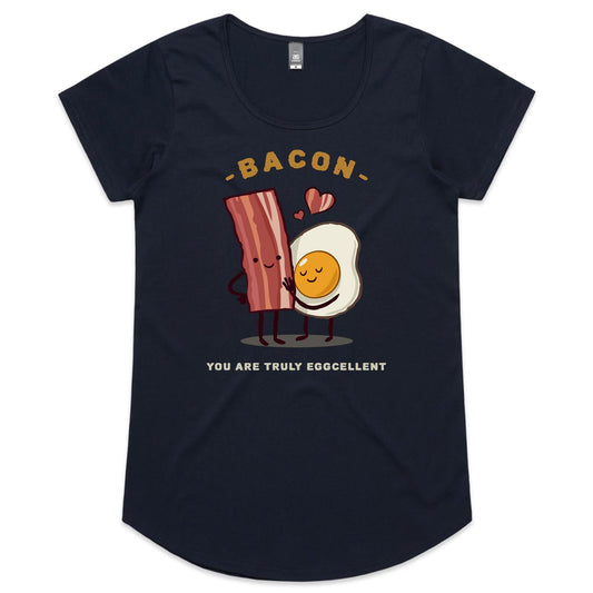 Bacon, You Are Truly Eggcellent - Womens Scoop Neck T-Shirt Navy Womens Scoop Neck T-shirt Food