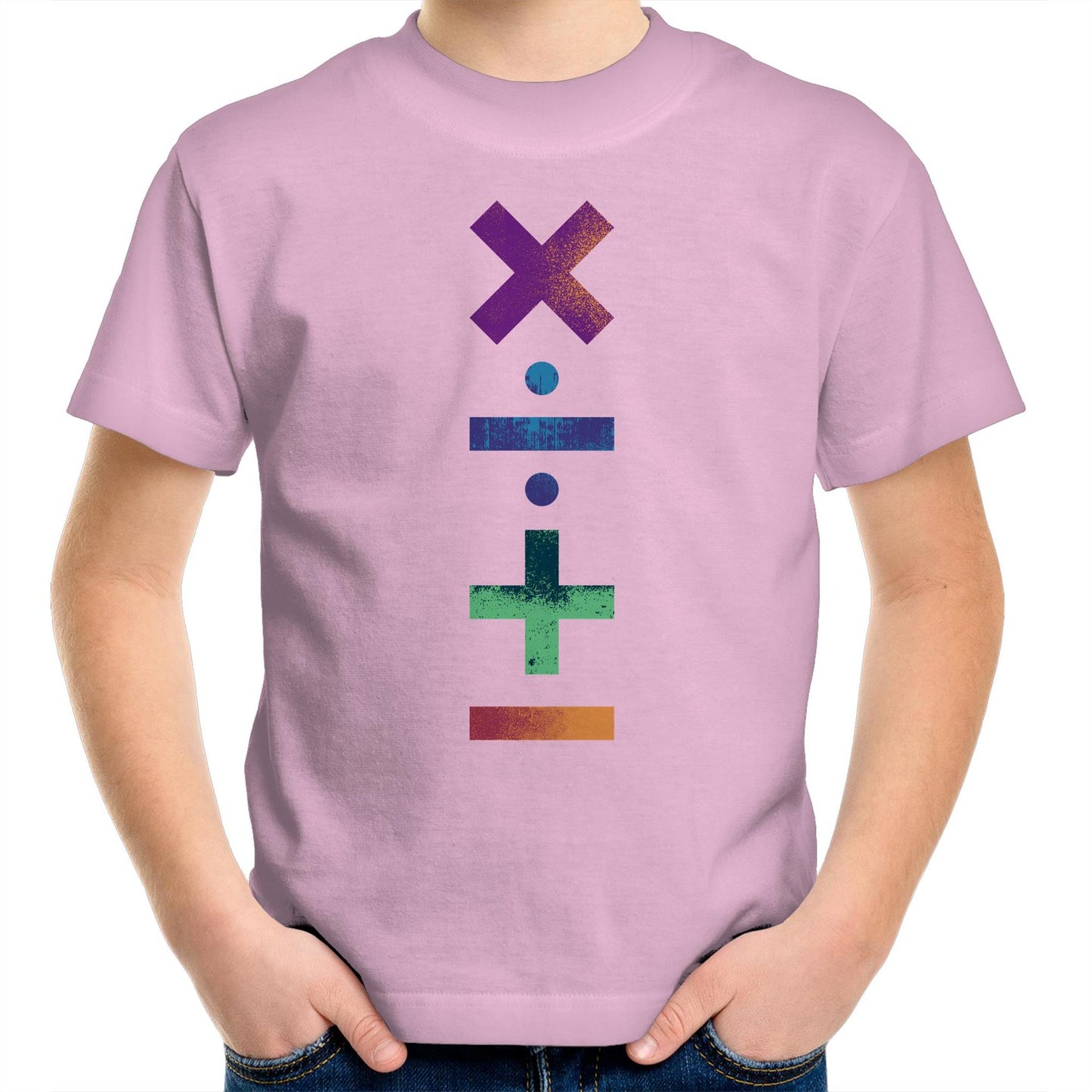 Maths Symbols - Kids Youth T-Shirt Pink Kids Youth T-shirt Maths Printed In Australia