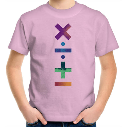 Maths Symbols - Kids Youth T-Shirt Pink Kids Youth T-shirt Maths Printed In Australia