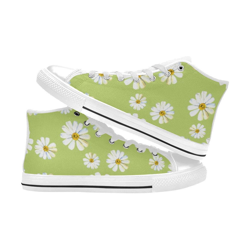 Flowers On Green - Women's High Top Canvas Shoes