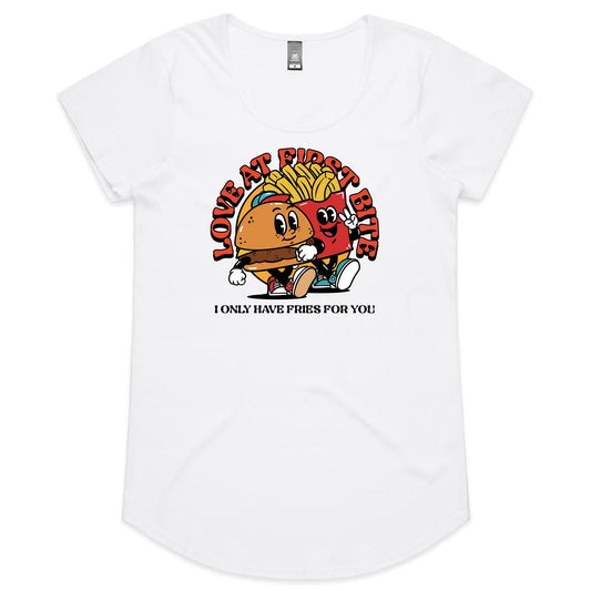 Love At First Bite, Hamburger And Fries - Womens Scoop Neck T-Shirt