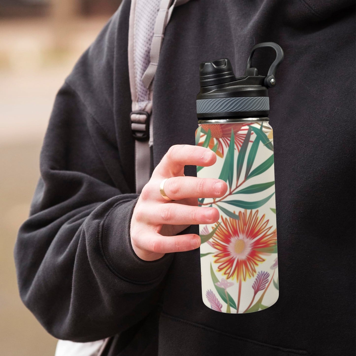 Australian Native Flora - Insulated Water Bottle with Dual-Use Lid (18oz)