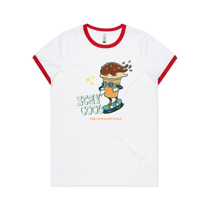 Stay Cool, Ice Cream, Skateboard - Women's Ringer Tee