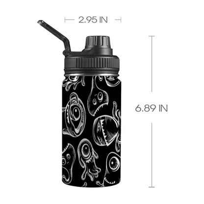 Monsters In Black And White Kids Water Bottle with Chug Lid (12 oz)