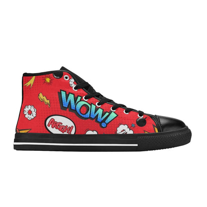 Comic Book Red - Kids High Top Canvas Shoes