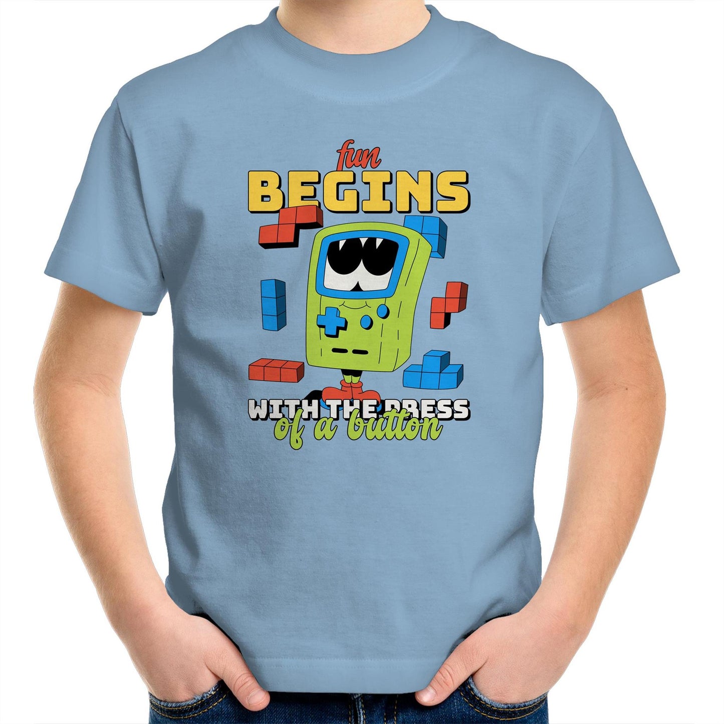 Fun Begins With The Press Of A Button, Video Game - Kids Youth T-Shirt