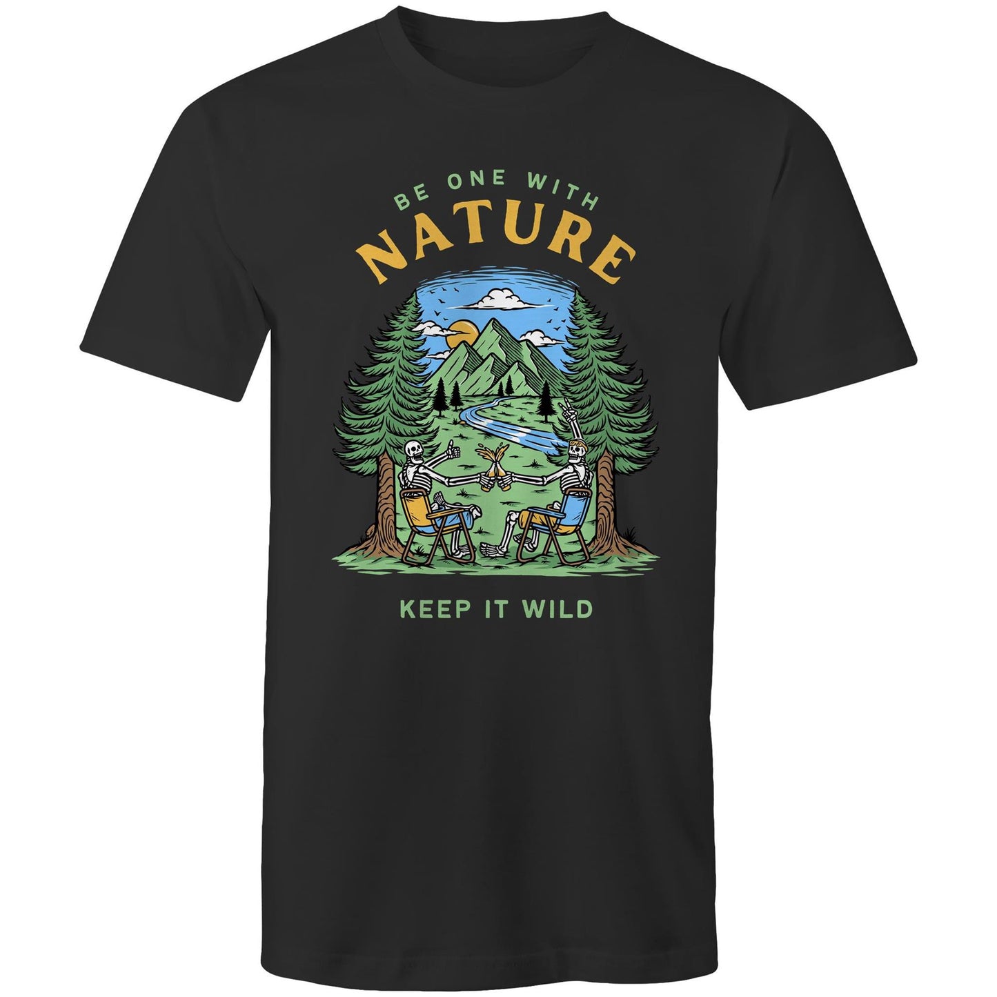 Be One With Nature, Skeleton - Mens T-Shirt Black Mens T-shirt Environment Summer