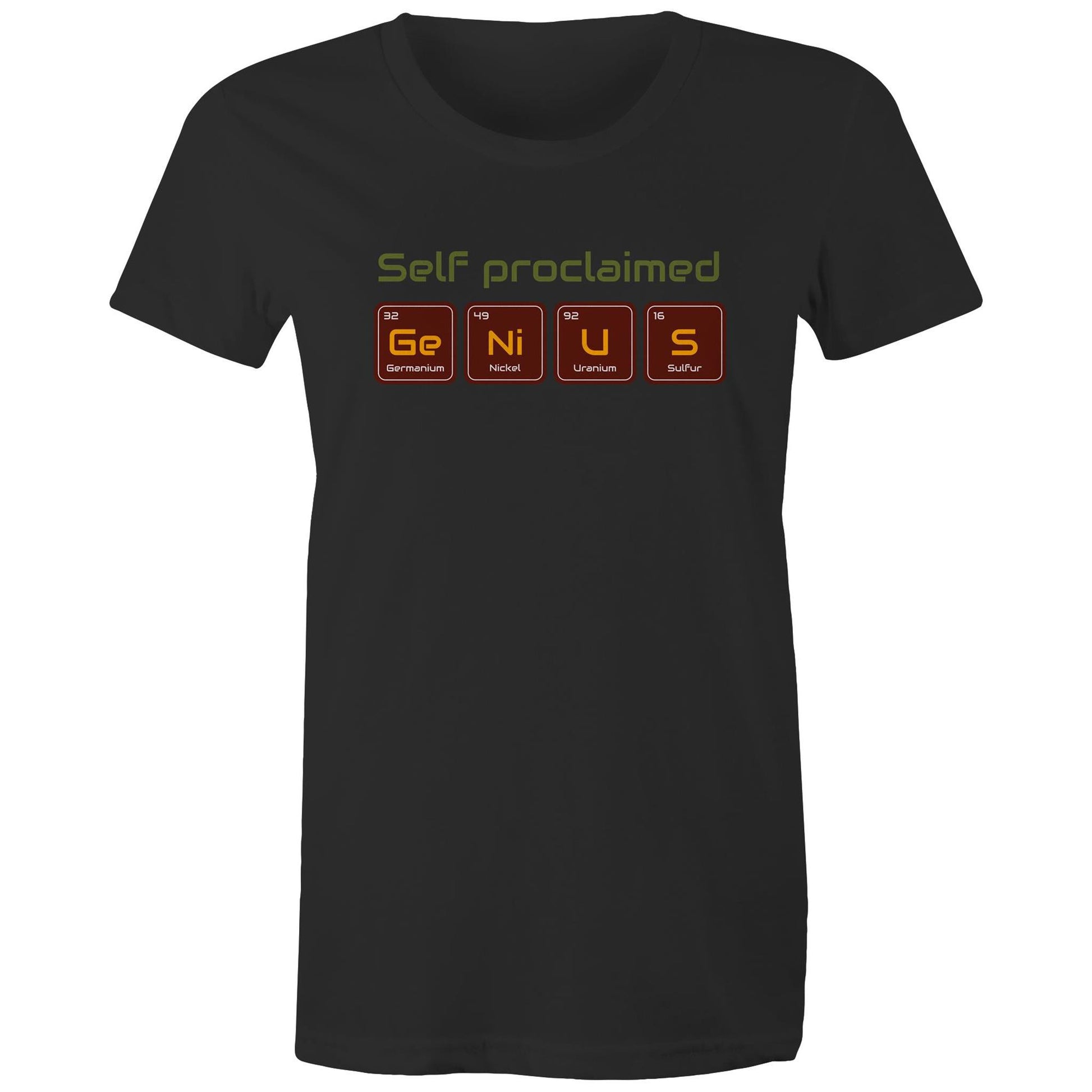Self Proclaimed Genius, Periodic Table - Womens T-shirt Black Womens T-shirt Science