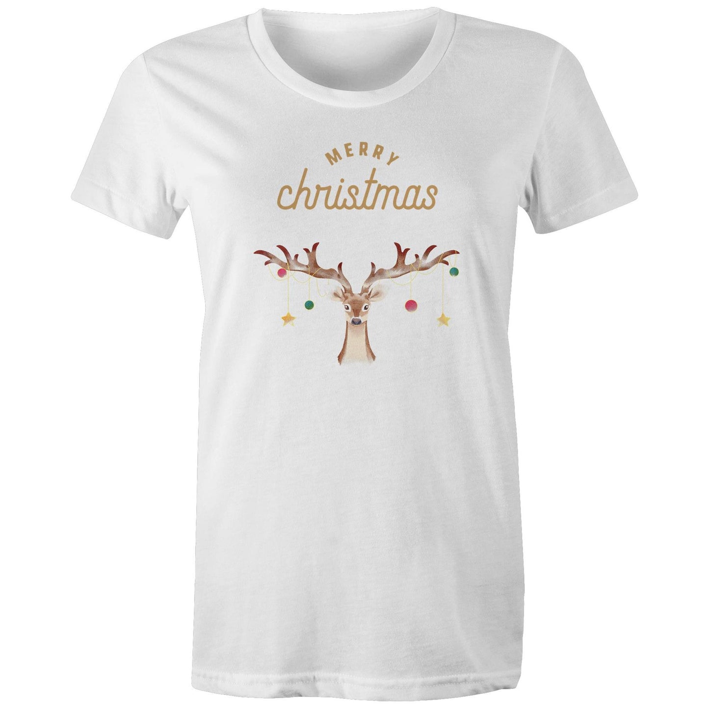 Merry Christmas Reindeer - Womens T-shirt White Christmas Womens T-shirt Merry Christmas