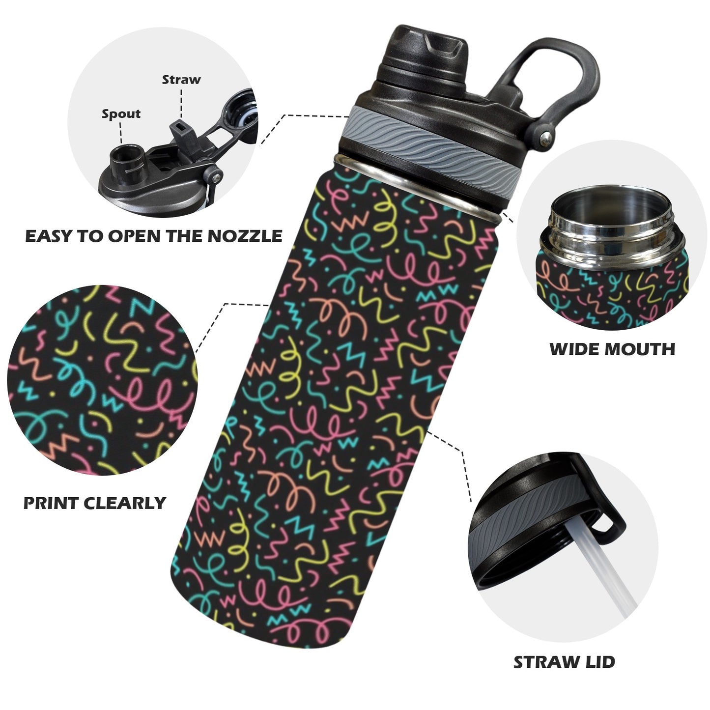 Squiggle Time - Insulated Water Bottle with Dual-Use Lid (18oz) Insulated Water Bottle with Dual-Use Lid (18oz) Printed Offshore