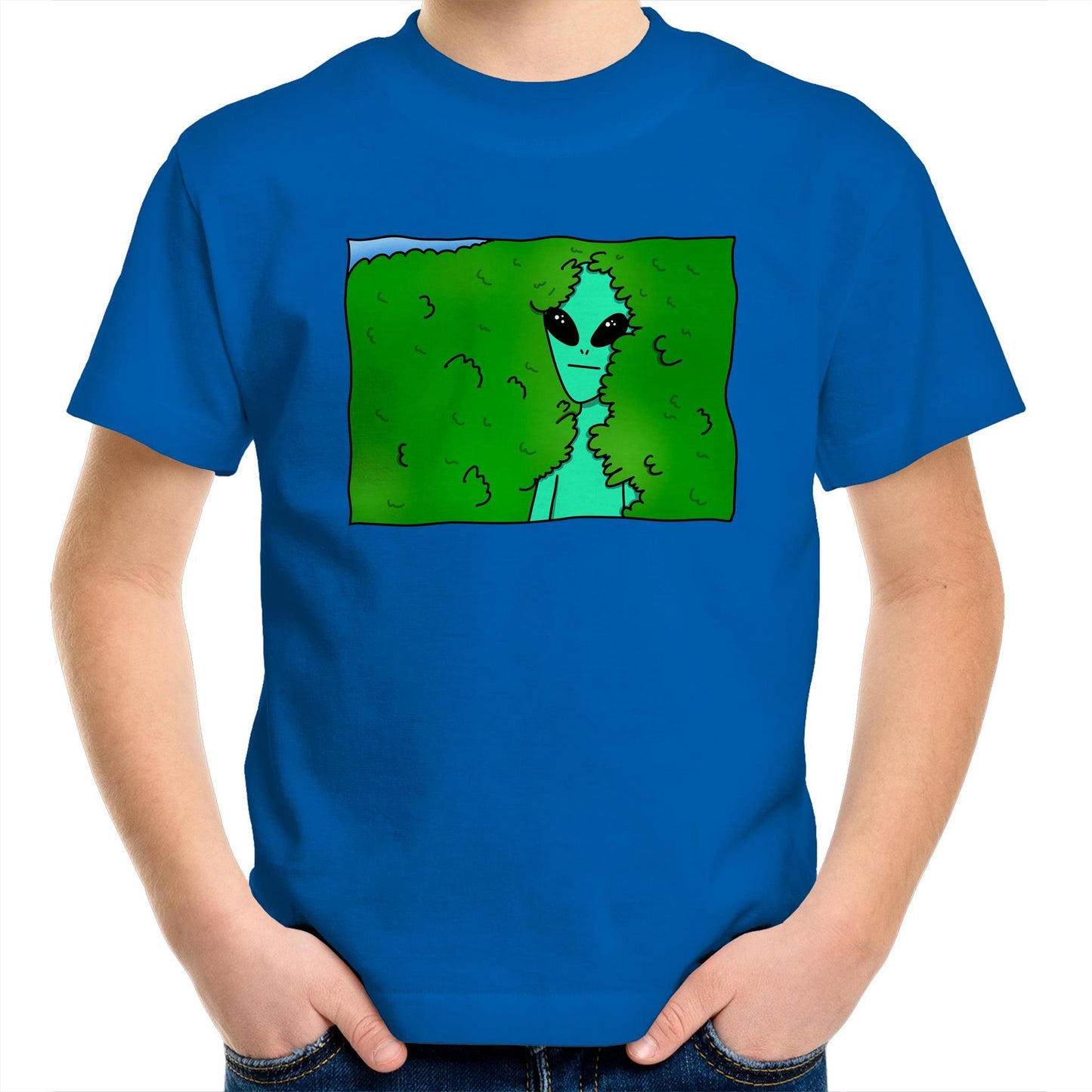 Alien Backing Into Hedge Meme - Kids Youth T-Shirt Bright Royal Kids Youth T-shirt Funny Sci Fi