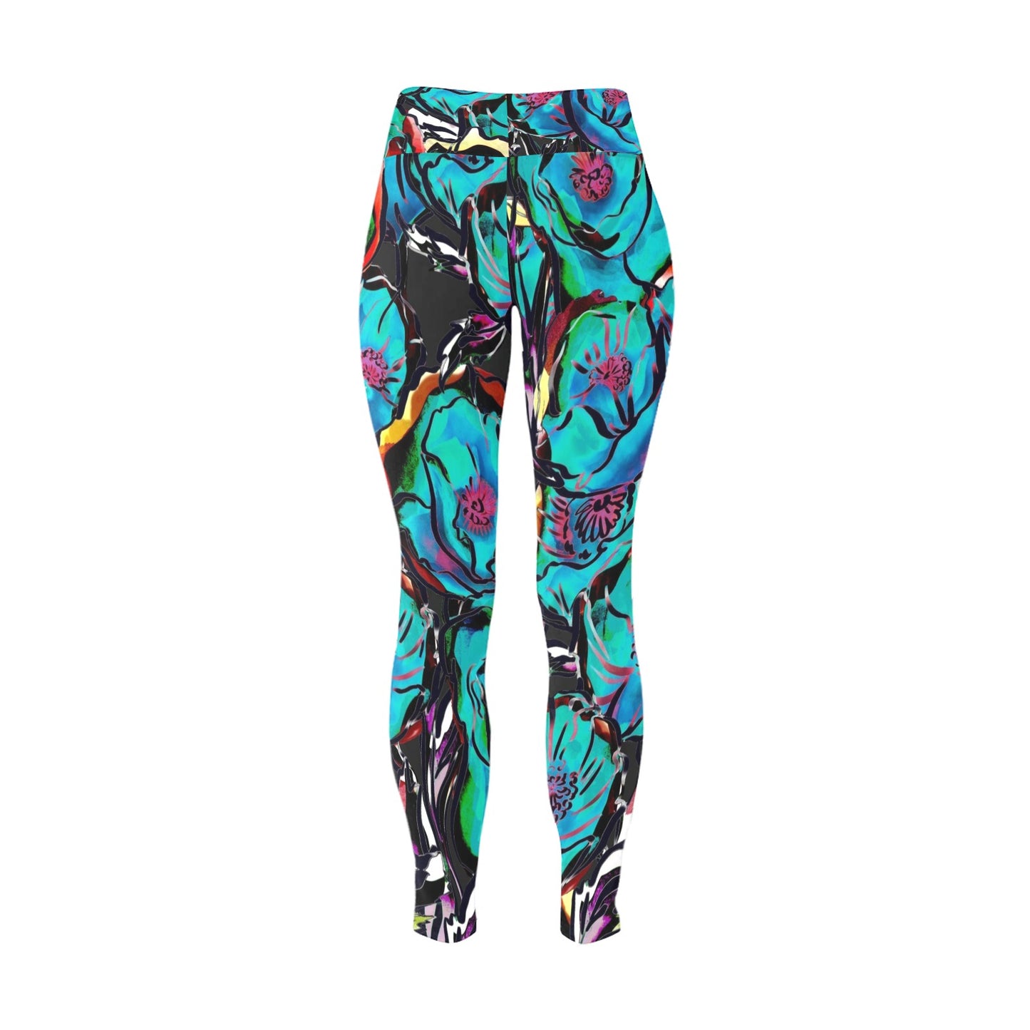 Flower It Blue - Women's Plus Size High Waist Leggings Women's Plus Size High Waist Leggings Printed Offshore