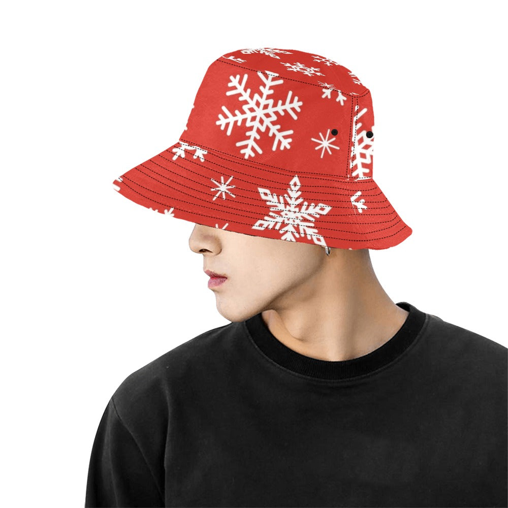 Red Snowflakes, Christmas - Mens Bucket Hat