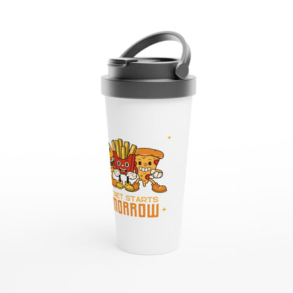 The Diet Starts Tomorrow, Hamburger, Pizza, Fries - White 15oz Stainless Steel Travel Mug Travel Mug Food Globally Fulfilled Retro